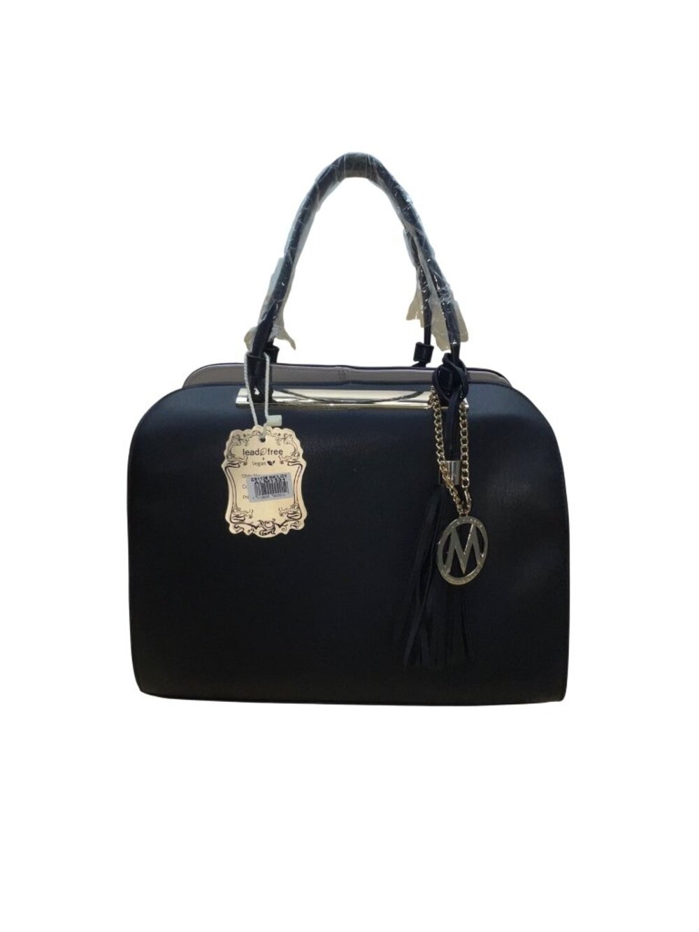 Alyssa Women’s Black Faux Leather Gold & Tassel Charm Mia K Farrow Satchel Bag
